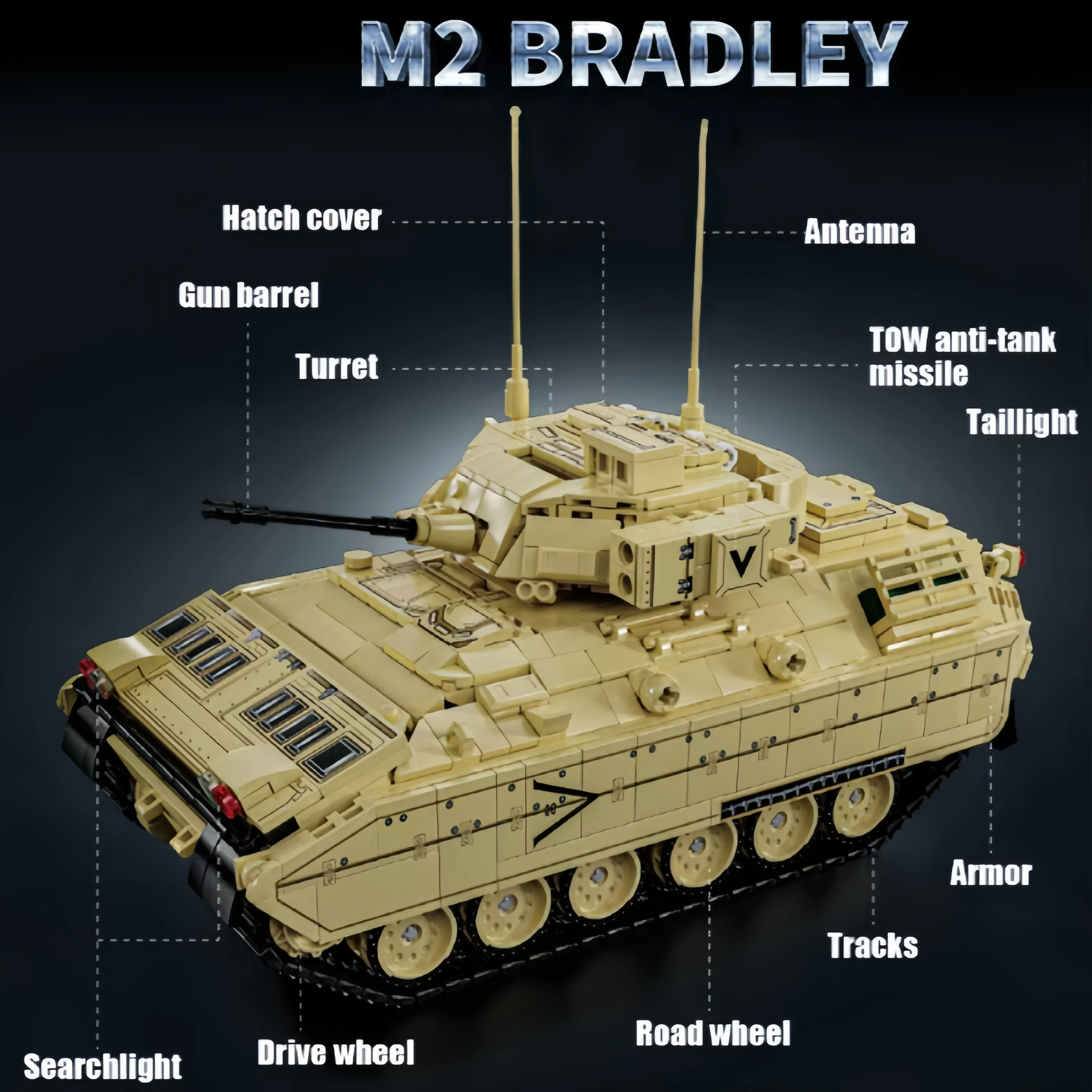 Militärisches M2 Bradley Kampffahrzeug Baukasten Schweres Kettenfahrzeug Panzerfahrzeug Bausteine Spielzeug Geschenk für Jungen – Detail 3