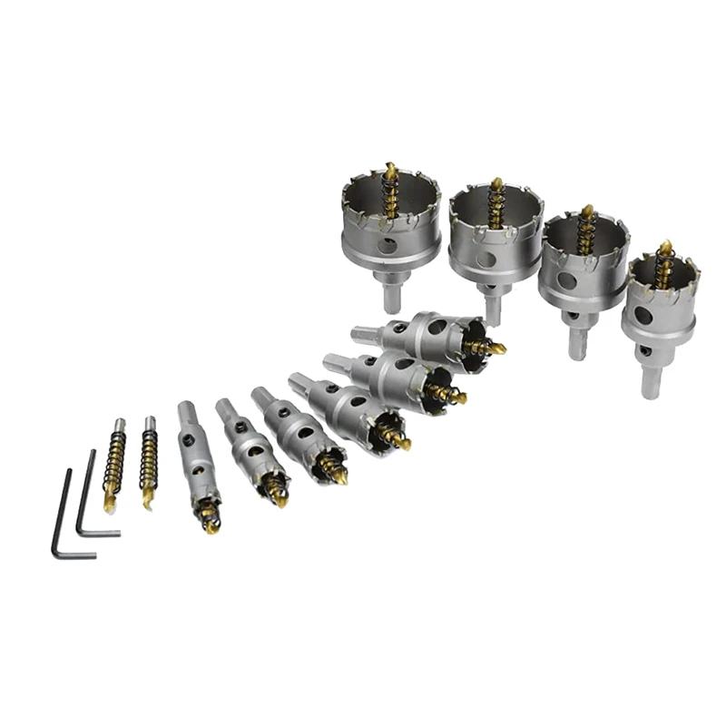 Kit de sierra de 12 piezas apto para metal duro, broca piloto de 5/8 pulgadas -2-1/8 pulgadas para metal, acero inoxidable, hierro, madera, plástico