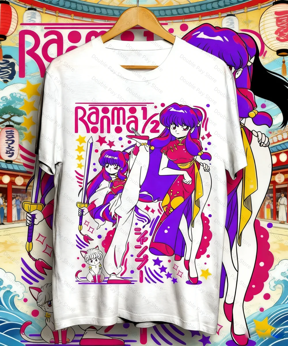 Camiseta Ranma 12 Shampoo Anime Retro de los 90 con Gráficos de Manga, Tops Casuales, Ropa Urbana Harajuku para Hombre y Mujer