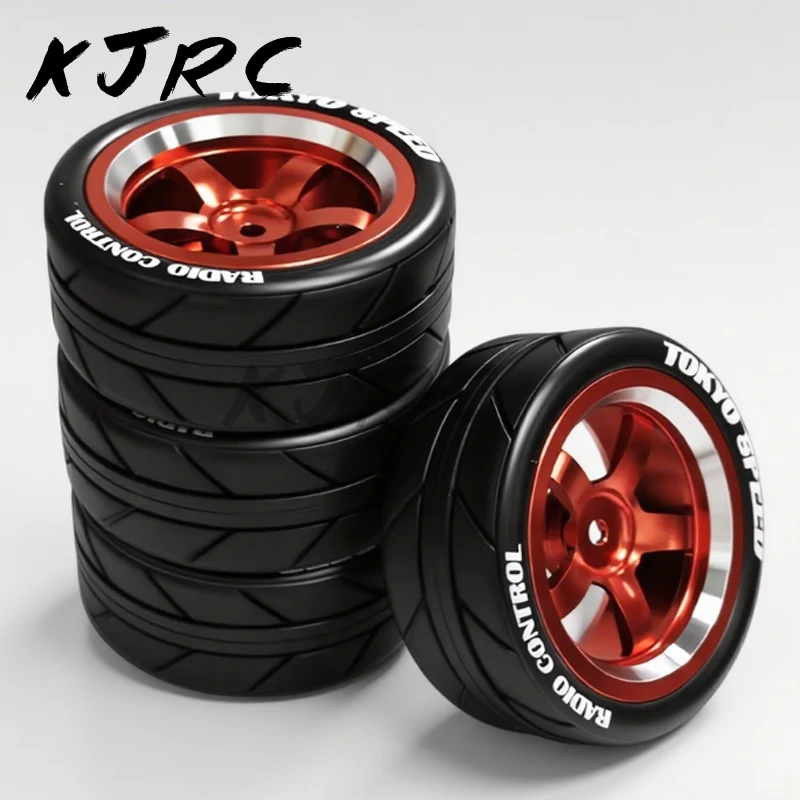 

4 CNC metal wheels + 65mm drift rubber tires (12mm hex) - Upgrade Tamiya TT01 / XV01 / FW06 and other 1/10 racing / drift cars