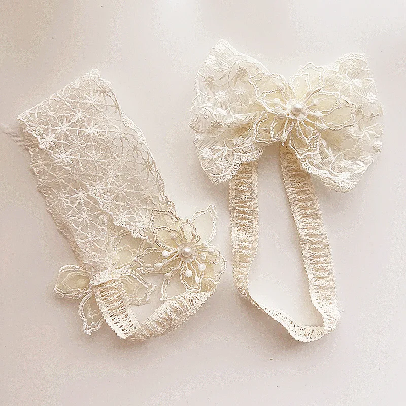 Lace Baby Headband Princess Girls Elastic Hair Bands Retro White Flower Bow Kids Turban Hair Accessories