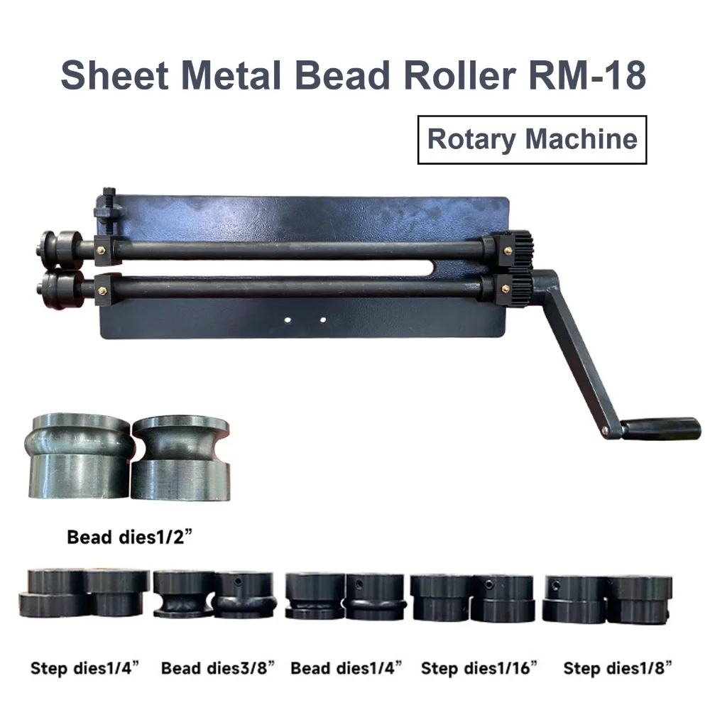 Sheet Metal Bead Roller Set of 6 Dies18Inch Throat Depth Manual Rotary Machine Bending for Routing Edge Banding Raised Rib RM-18