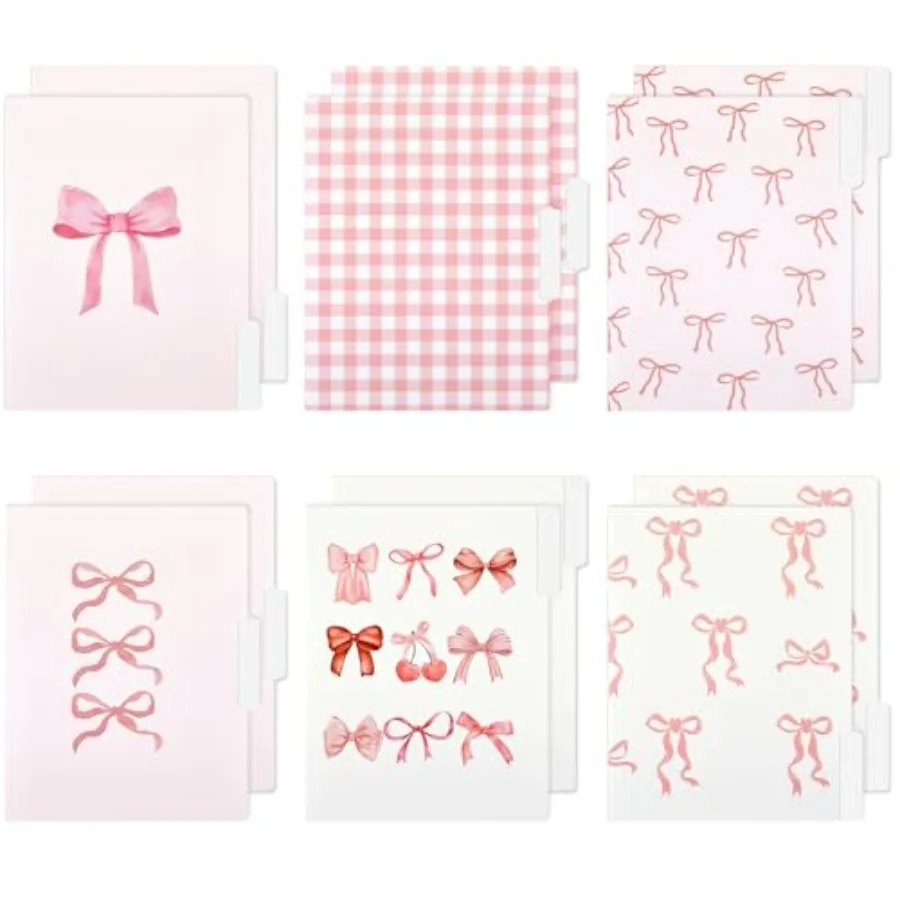 12 carpetas de archivos con lazo rosa Ih, 8,5x11, tamaño de letra, organizadores de archivos decorativos a cuadros con lazo y 1 3 pestaña cortada, bonito y bonito Docu