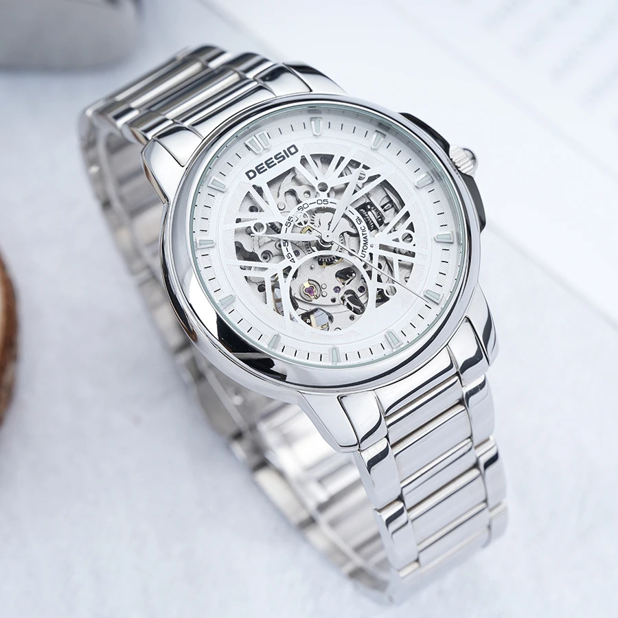 Deesio E8003GD New Watch Waterproof Stainless Steel Mechanical Wristwatches Male Automatic Movement Hand Clock Men's Gifts Box