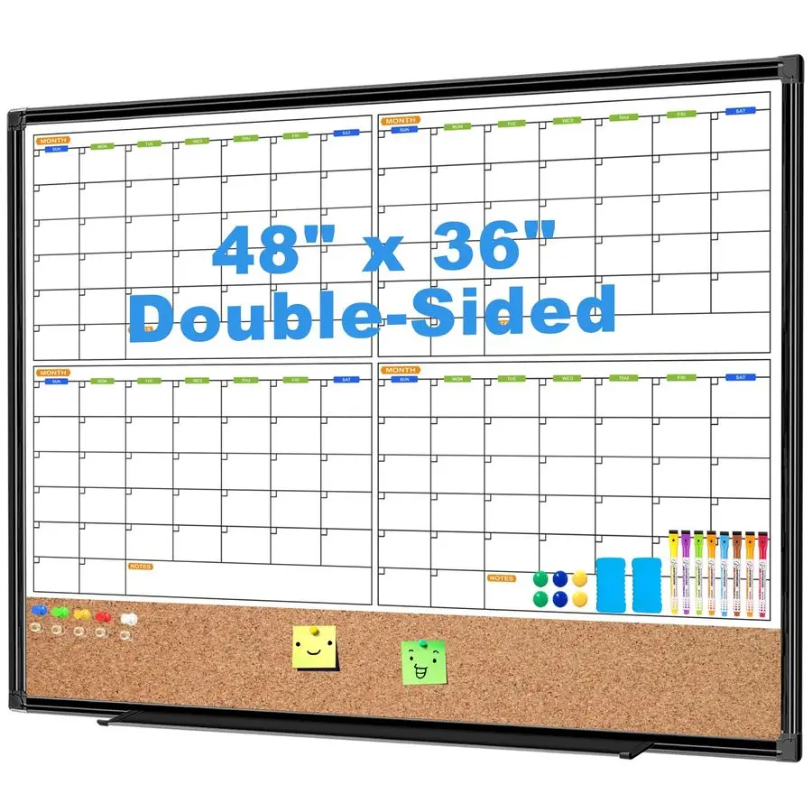 

Month Calendar Dry Erase Board and Corkboard Combo for Wall, 48 x 36 DoubleSided Large Dry Erase Calendar and Bulletin Board Wal