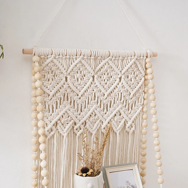 Macrame Wall Hanging Shelf, Boho Floating Shelf, 2 Tiers Woven Shelves For Plants Picture Frame, Home Storage Organizer