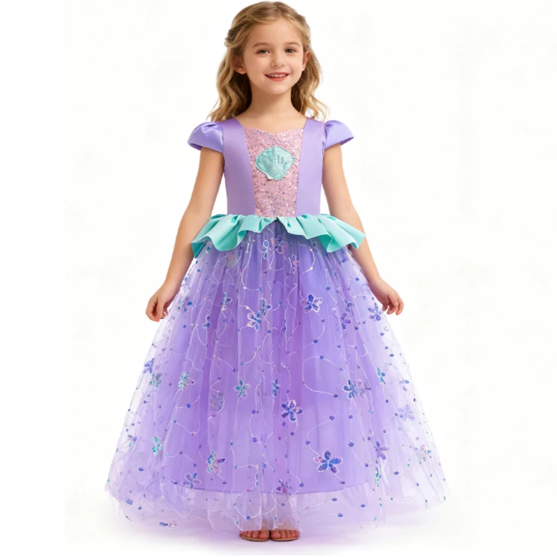 Mädchen Partykleider Lila Meerjungfrau Prinzessin Kleid Halloween Kostüme Kinder Ozean Thema Cosplay Kleid Geburtstag Kleine Meerjungfrau Kleid