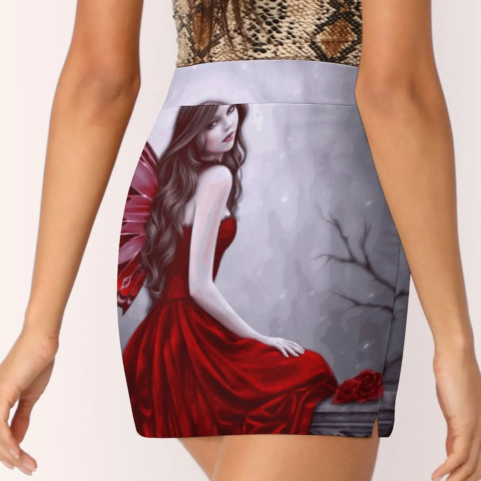 Winter Rose Fairy Vrouwen Mini Rok Twee Lagen Met Pocket Rokken Sport Fitness Running Skorts Fairy Fantasy Gothic Rose Rood