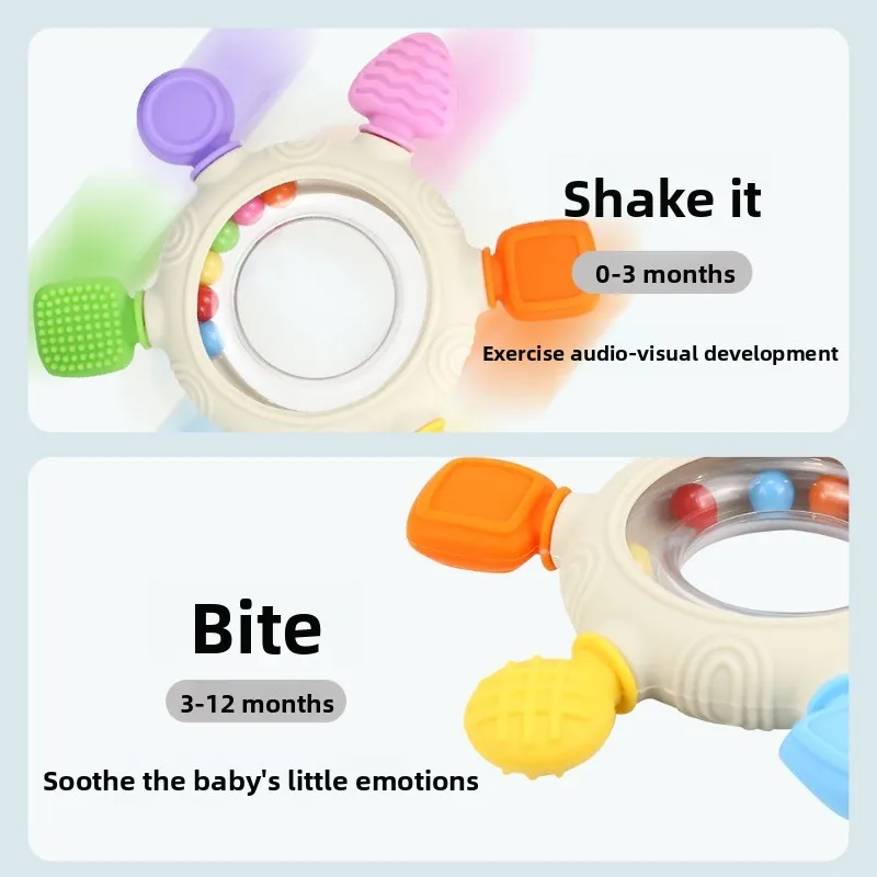 Silicone Rattle Teether Teething Stick Baby Teething Toy Six-Finger Teething Ring Food-Grade