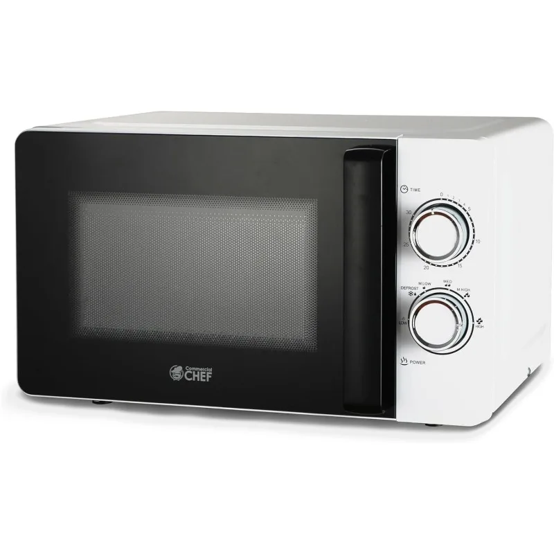 White Microwave Oven 0.7 Cubic Feet with Rotary Switch Knob, Small Microwave Oven Turntable with Handle