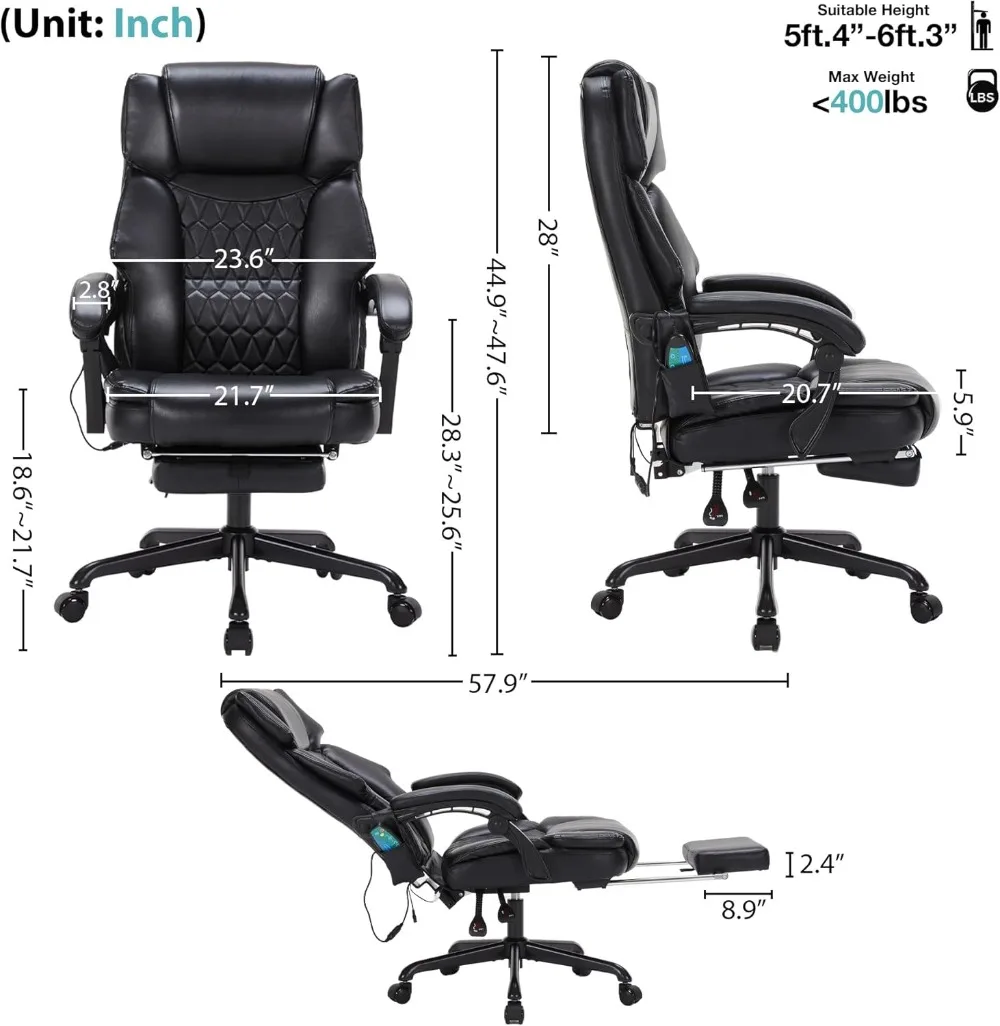 Massage Office Chair with Foot Rest 6 Points Vibration and Heat Home Office Desk Chairs for Heavy People 400lbs Reclining