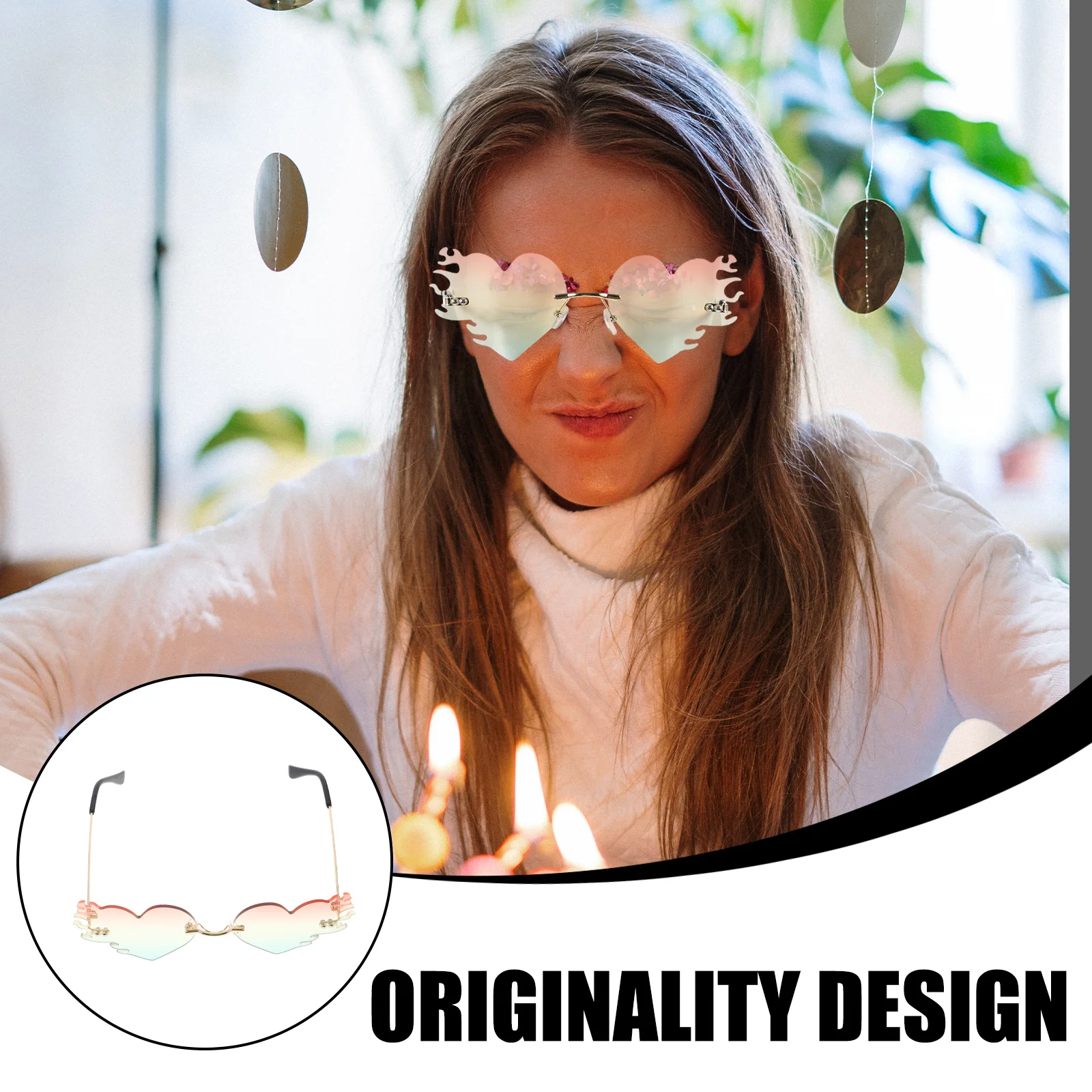 

Heart Shaped Frameless Metal Sunglasses for Men Women Trendy Beach Cool Glasses Novelty Eye Wear Accessory