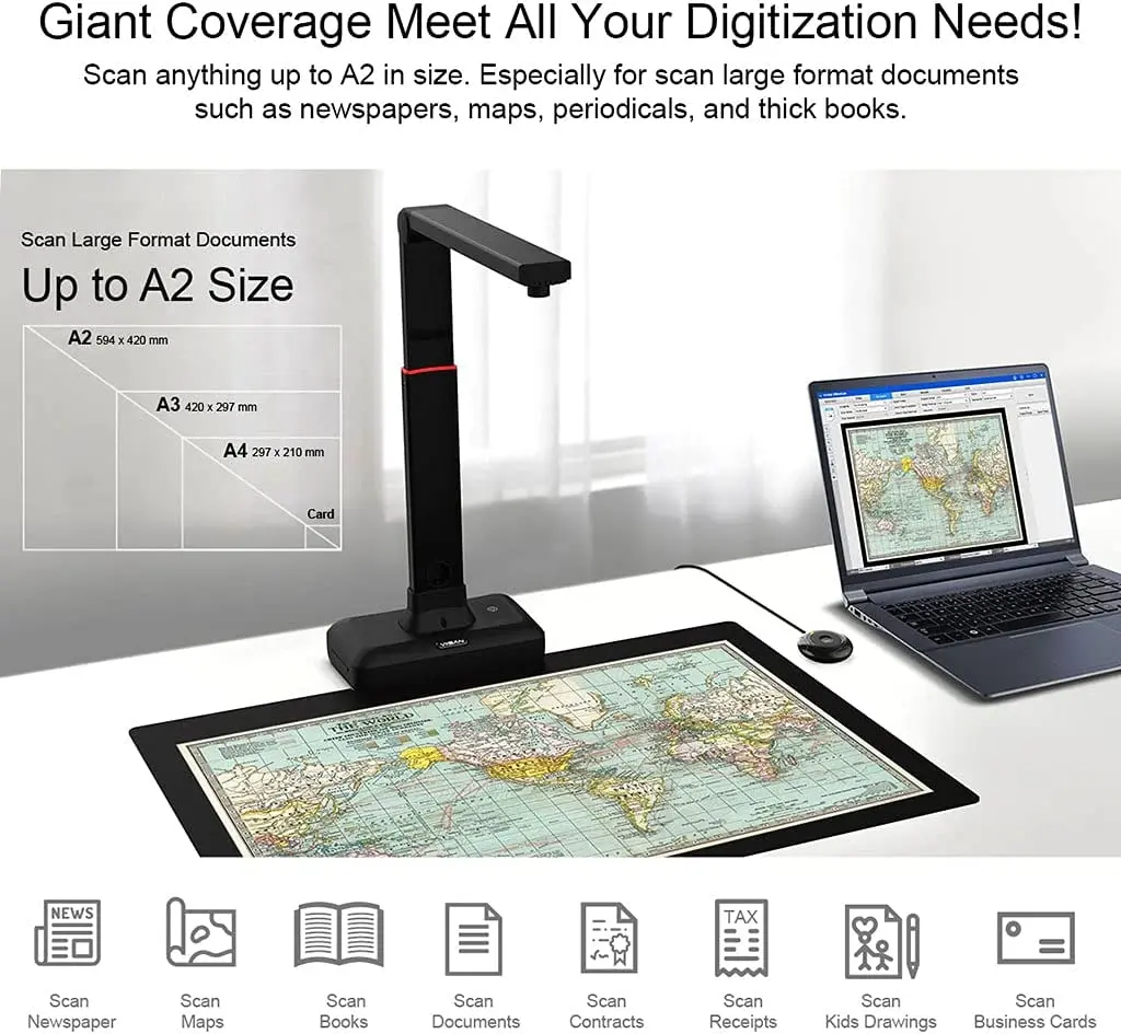 VIISAN-S21 CaptureA2, escáner de documentos de libros con cámara HD de alta resolución de 27MP, altura plana automática, Multi idioma, OCR, Windows,