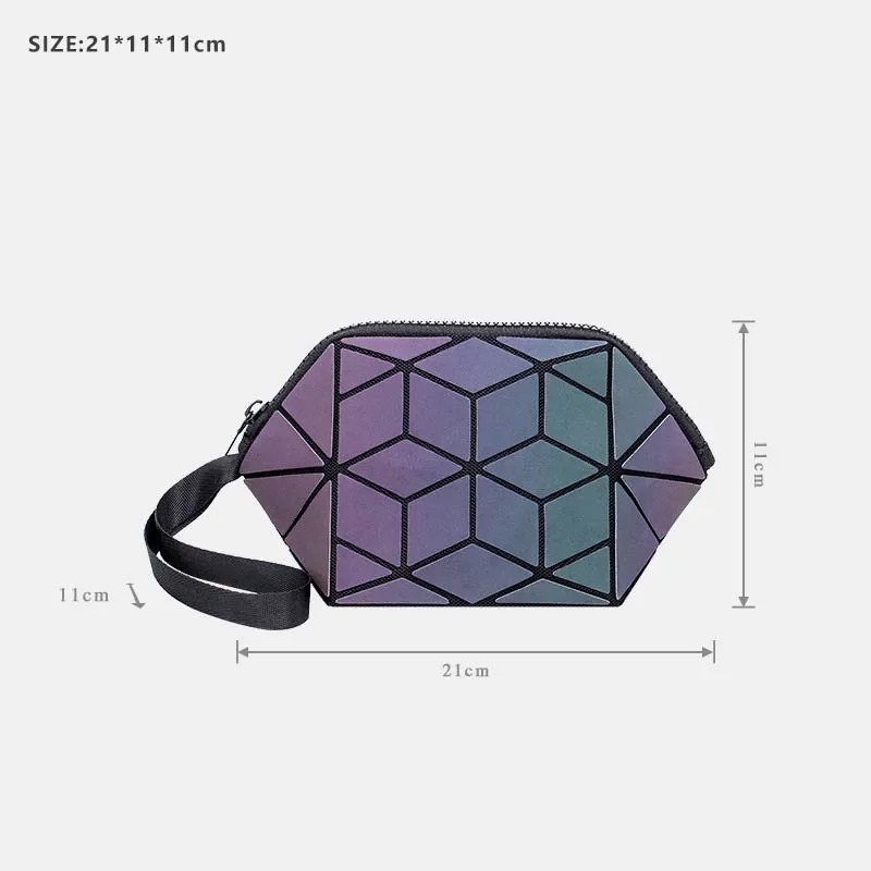 New Geometric Luminous Women Cosmetic Bag Organizer Zipper Makeup Ladies Folding Cosmetic Noctilucent Pouch Travel Make Up Bag