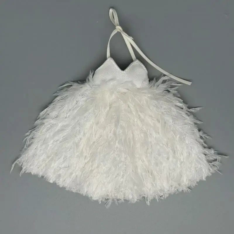 【BS】1Pcs White Feather Doll Dress Halter Lace Mini Outfit Elegant Handmade Clothes For 1/6 Doll Wedding Party Decoration