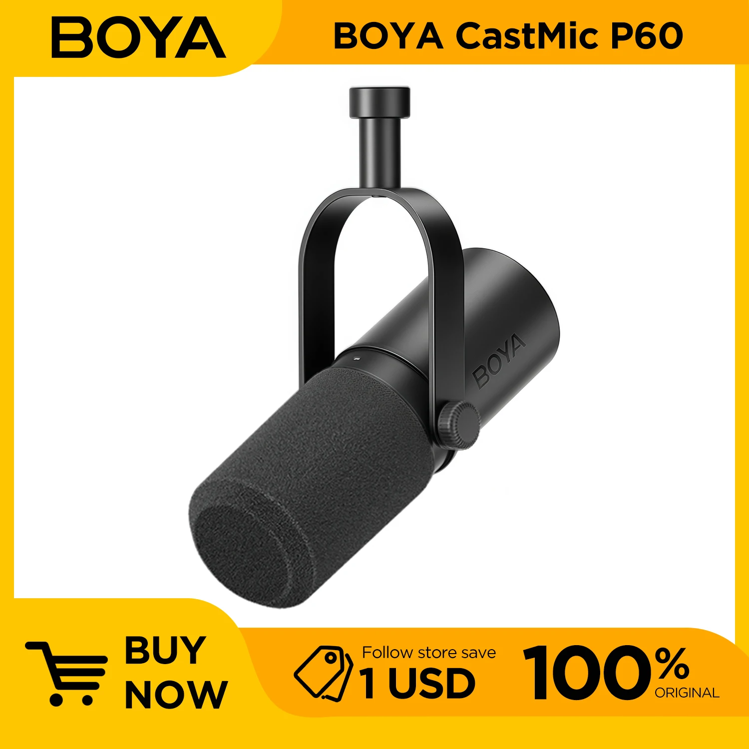 

BOYA CastMic P60 Condenser Microphone, Cardioid Mic with Professional 48 kHz / 24-bit audio Chipse, Gaming Podcasting mixers