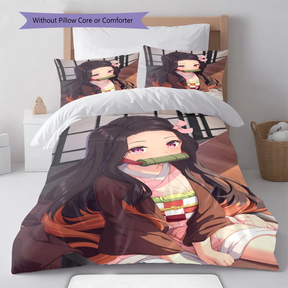 Demon Slayer Nezuko Kamado Relax Pose Bedding Set Anime Duvet Cover Polyester Comforter Cover Bedroom Set -QJY