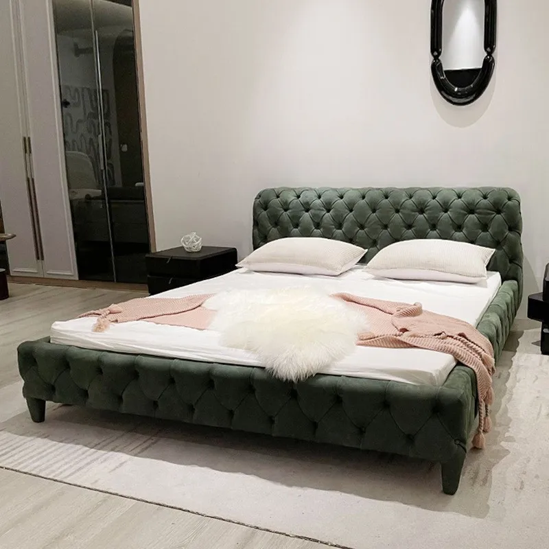 

Designer bed moon surface bed Italian minimalist light luxury full matte pull-up bed high PC and console game bedroom marriage