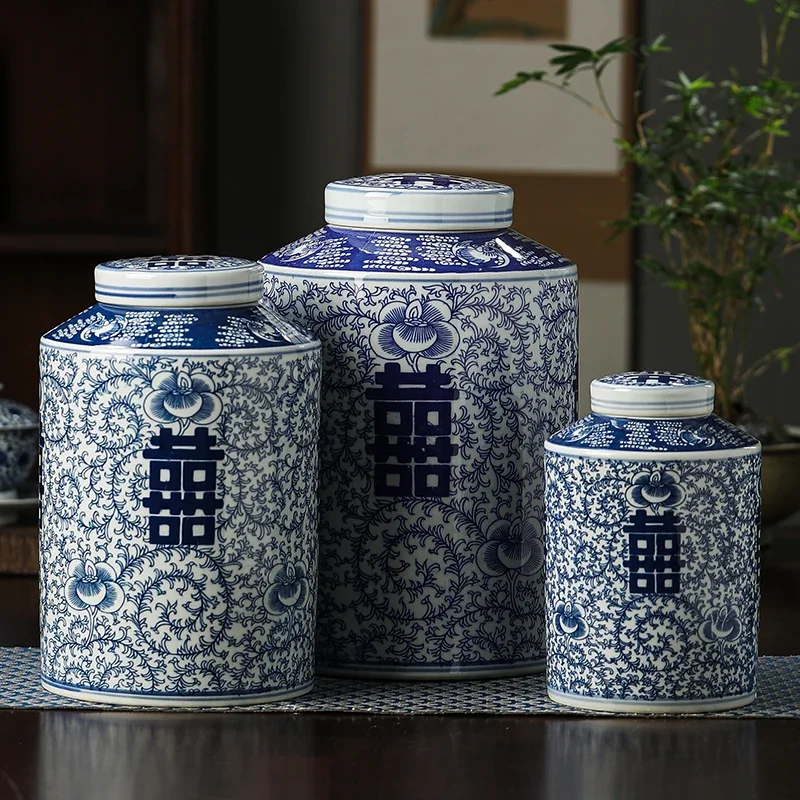 Cylindrical Basket Flower Winding Vase Ceramic Sealed Storage Jar Blue and White Porcelain Countertop Vase Decoration Jar Gifts