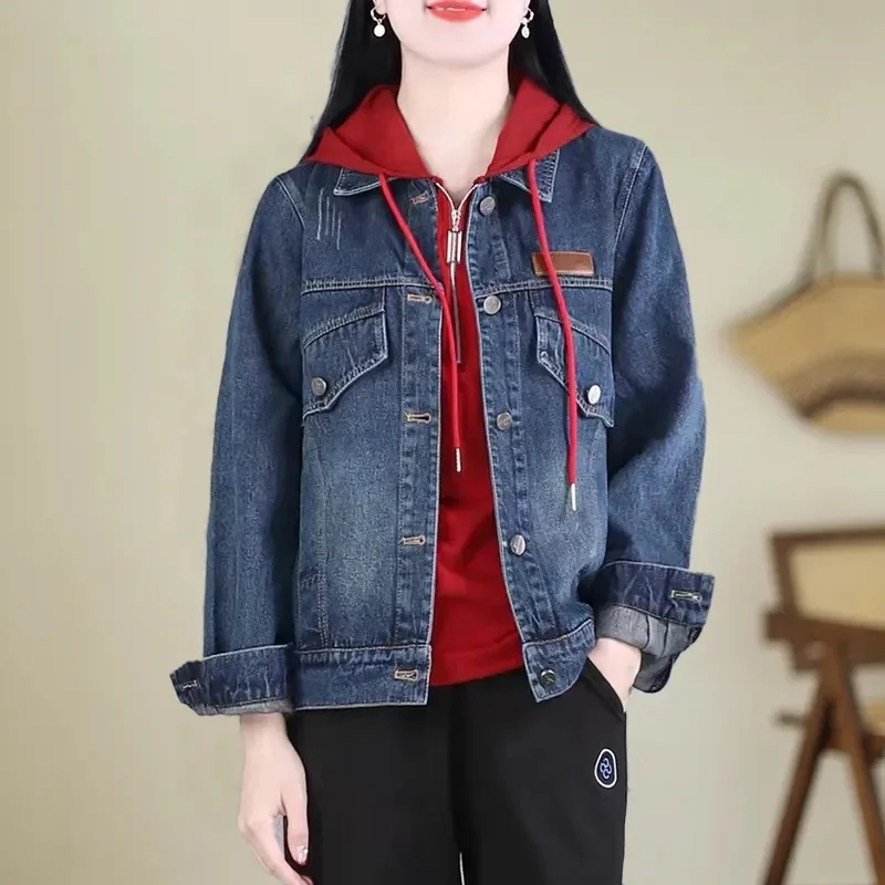 

Large Size Denim Jacket Women Joker 2023Spring Autumn New Age-Reduced Cowboy Coat Fashionable Outerwear Female Tide Overcoat Top