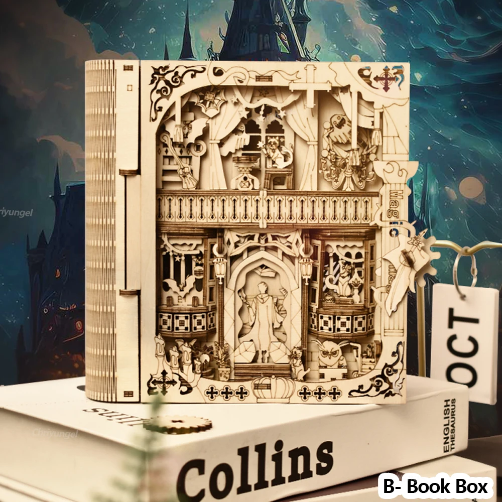 Livro dos segredos 3d quebra-cabeça de madeira diy montagem casa em miniatura kit casa sala estar decoração artesanato presente para adultos crianças 2 estilos