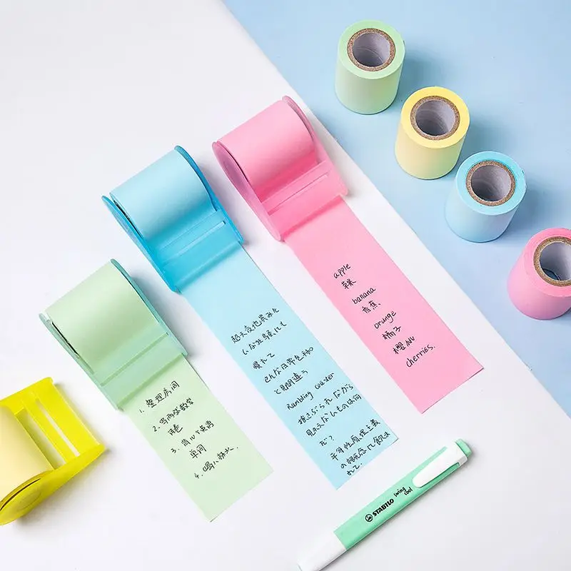 1Pcs/Set Adhesive Roll Sticky Notes With Dispensers Multi Color Posted Notes Style Craft Tape Dispensers Cute Stationery Sticker