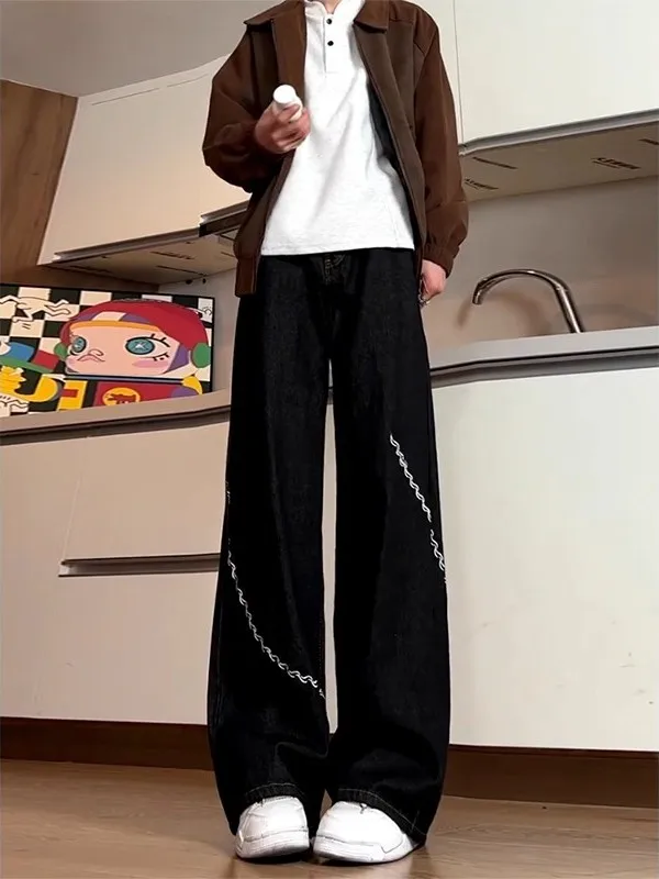 

Bla American High Street Embroidered Jeans Men's Faion Brand Haome High Waist Straight Leg Bell Bot