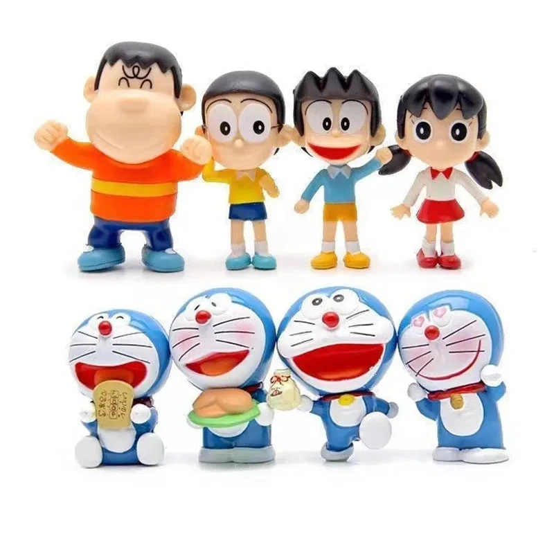 8pcs/set Anime Doraemon Nobita Nobi Handmade Model Cute Cartoon Doll Desktop Ornament Collection Cake Decor Kids Hobby Toys Gift