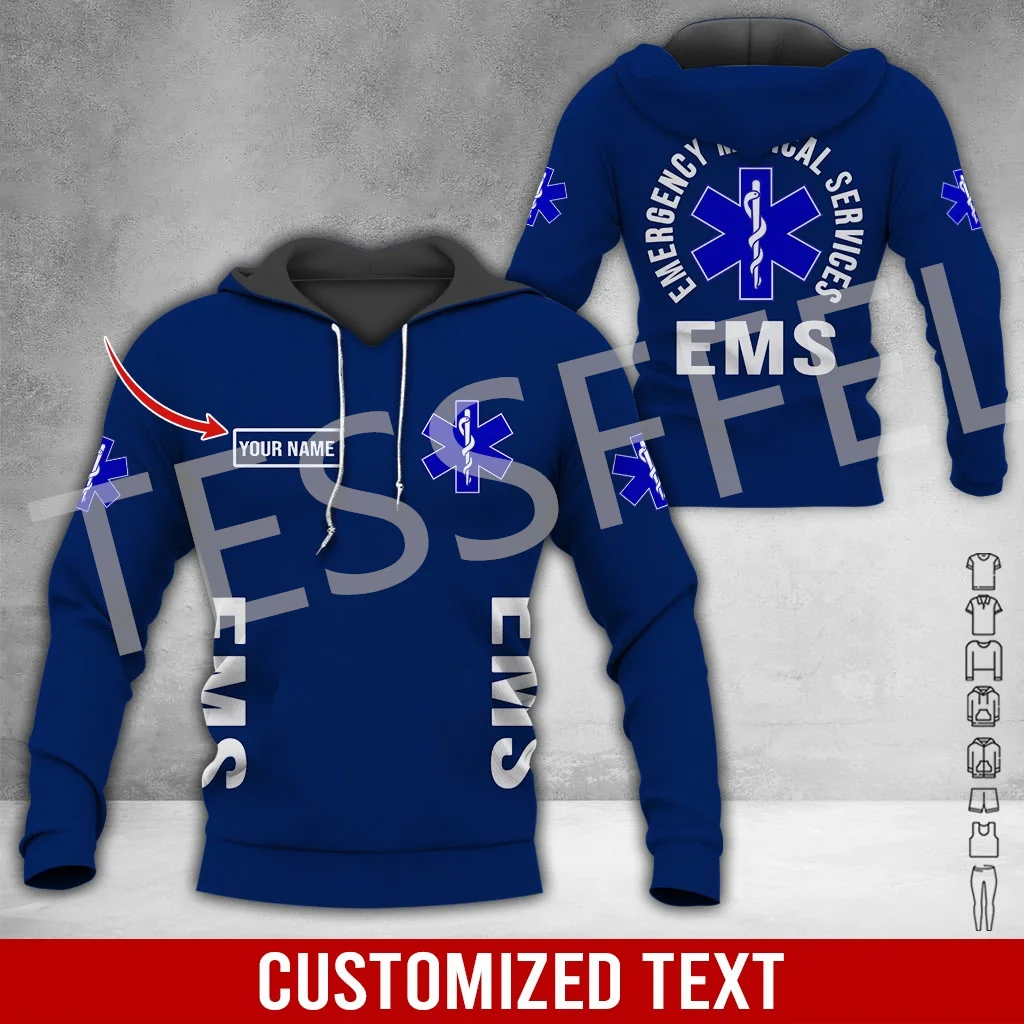 Custom Name Cosplay EMS EMT Medical Paramedic Worker Tattoo Tracksuit Vintage 3DPrint Pullover Harajuku Jacket Casual Hoodies X6