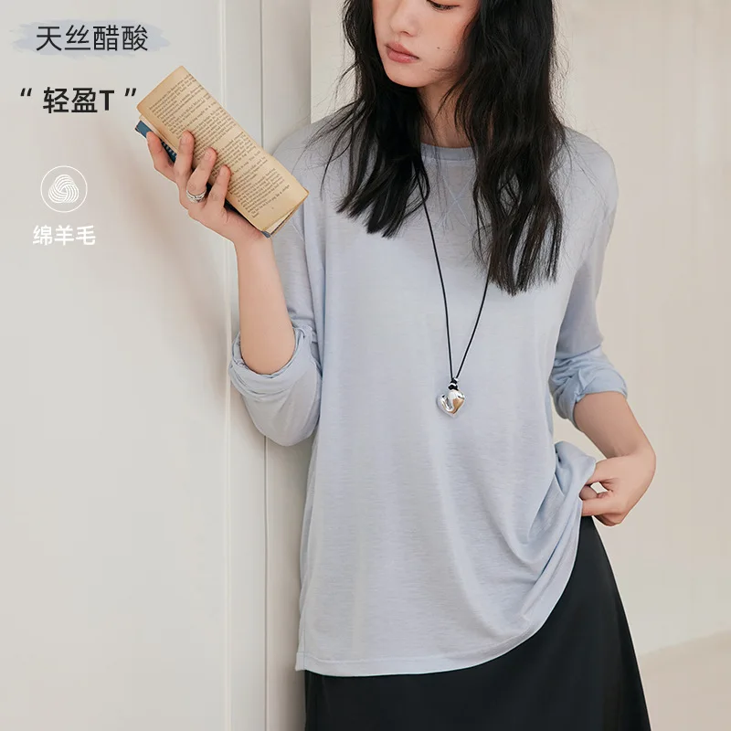 

Bottom Shirt Women's 2025 Spring and Summer Crew Neck Blouse Loose Long-sleeved Top