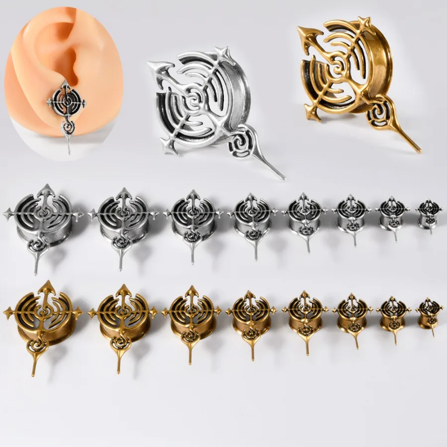 1 Pair Retro Gold Vortex Cross U-shaped Ear Antique Silver One-piece Ear Expansion Electroplated Piercing Copper Jewelry