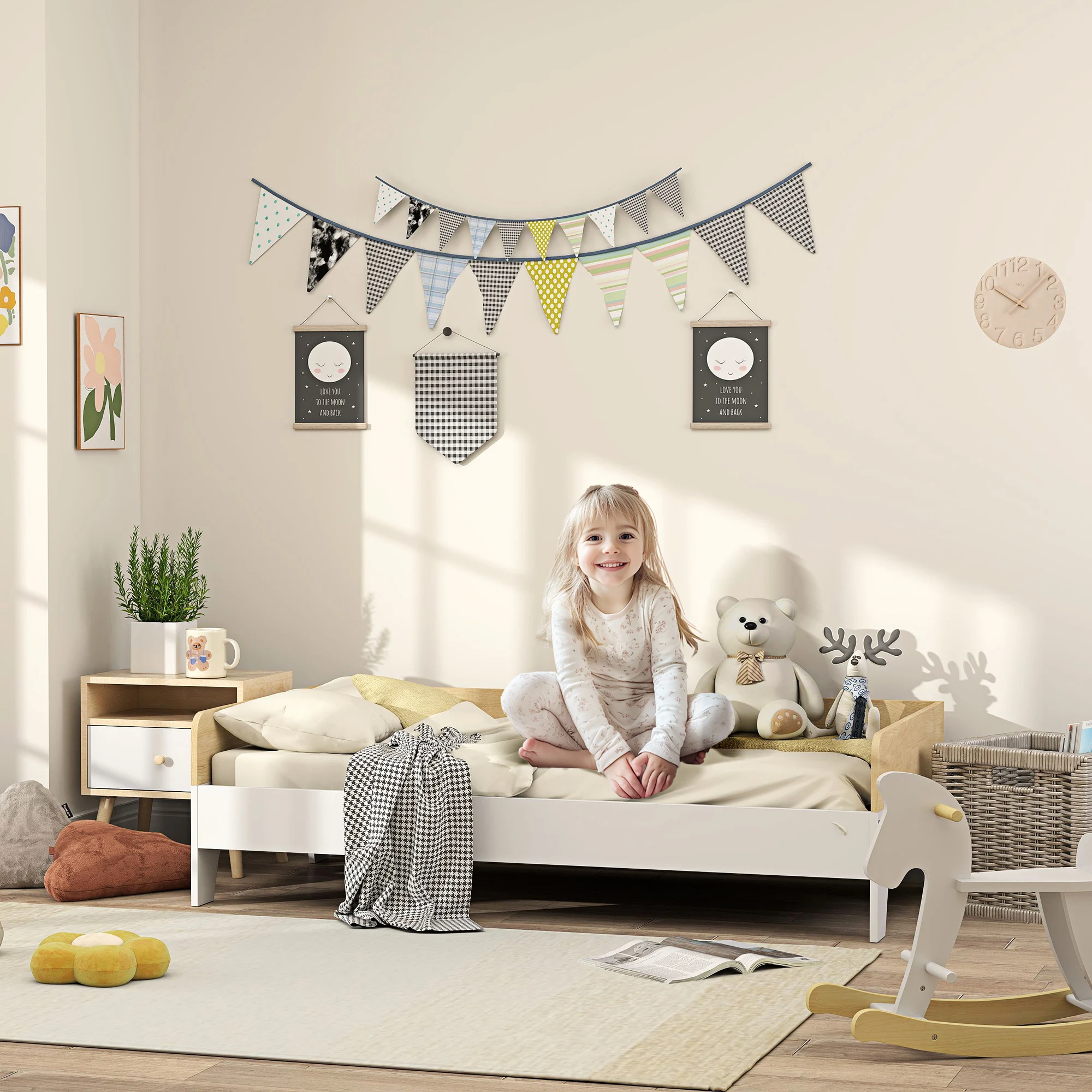 AIYAPLAY Cama para Niños de +3 Años 140x70 cm Carga 80 kg Blanco y Natural