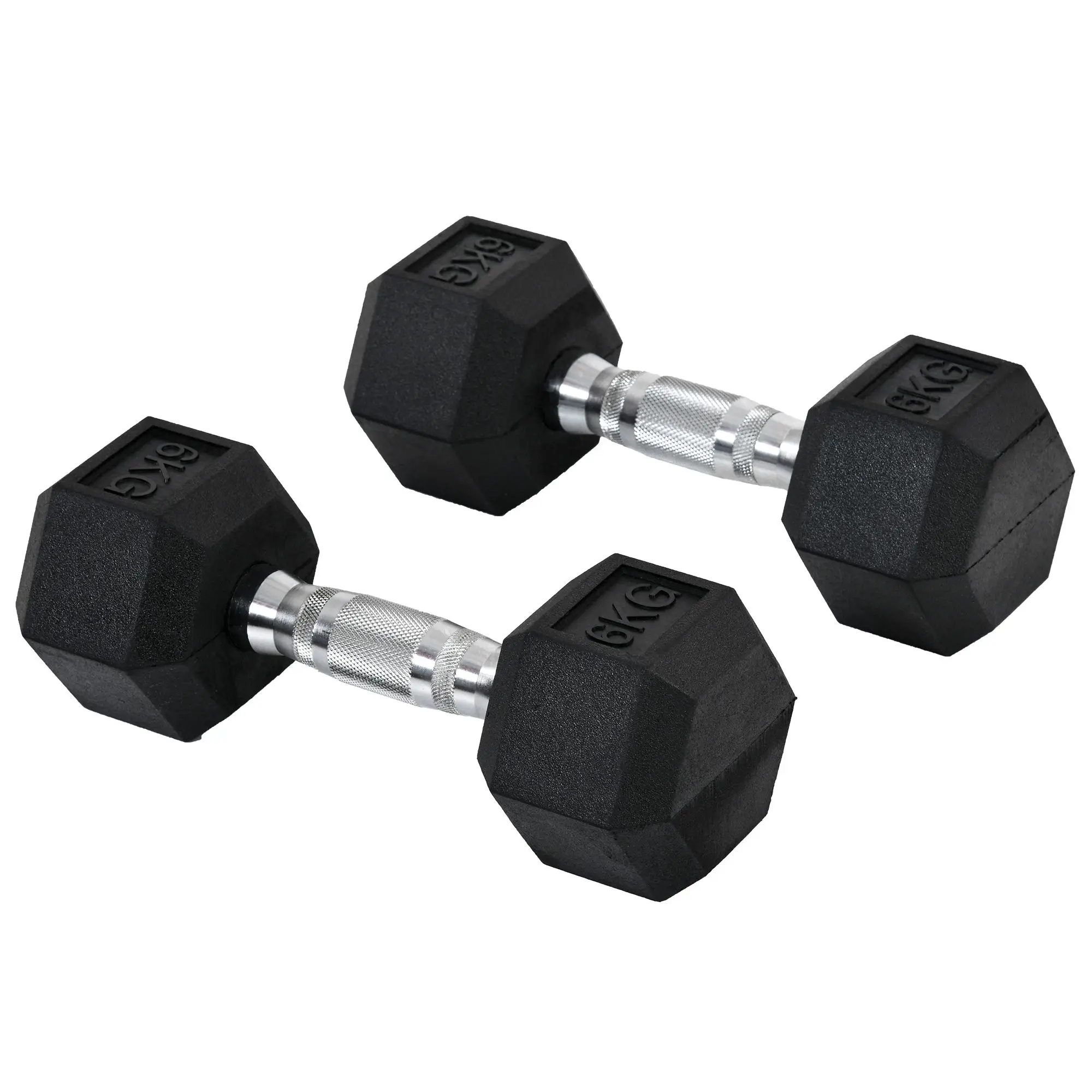 HOMCOM Juego de Mancuernas de 6kg con Barra de Conexión Metálica y Cabeza Hexagonal Juego de Pesas 12kg Total para Entrenamiento