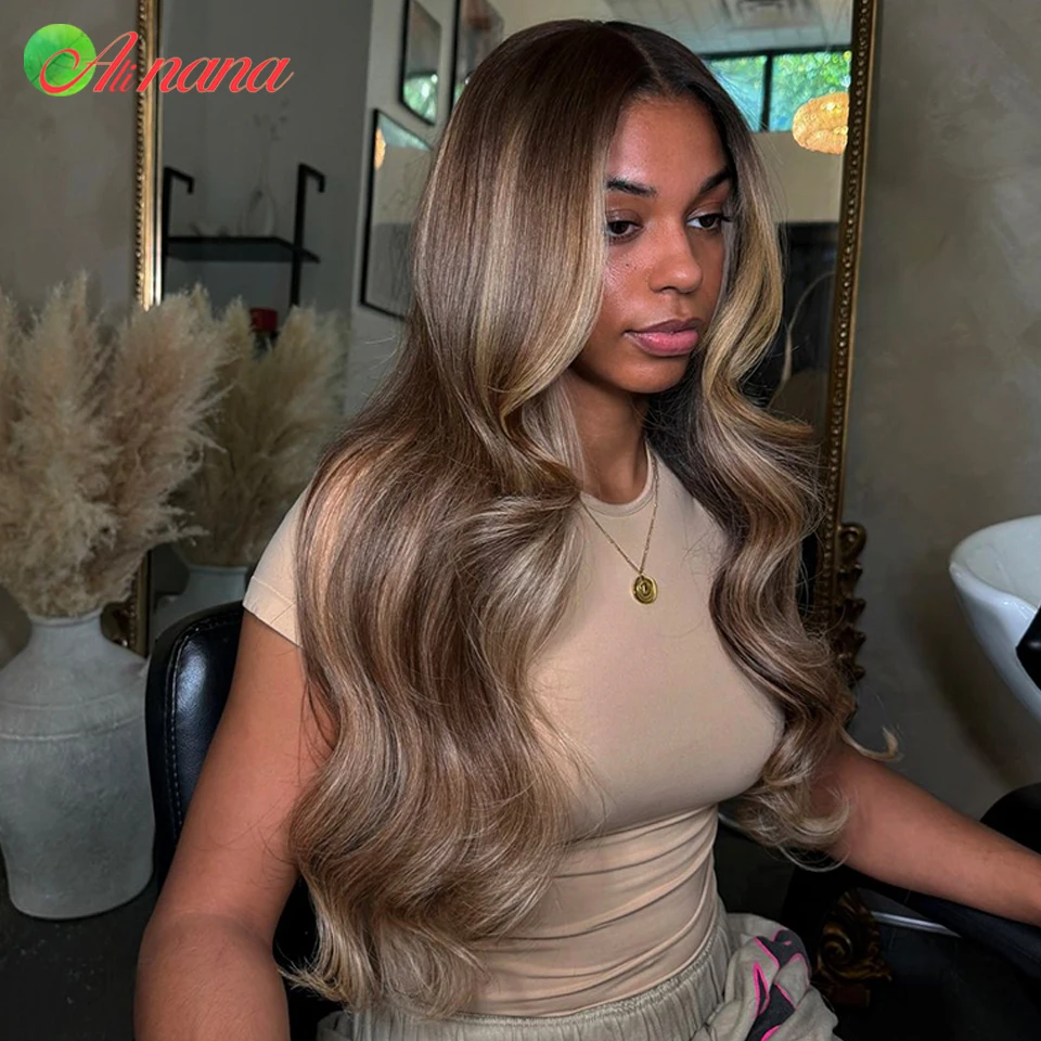 Highlights Ash Blonde Brown Colored 13X4 Lace Front Wigs Bleached Knots Pre-Plucked 7X5 Lace Closure Human Hair Wigs For Women