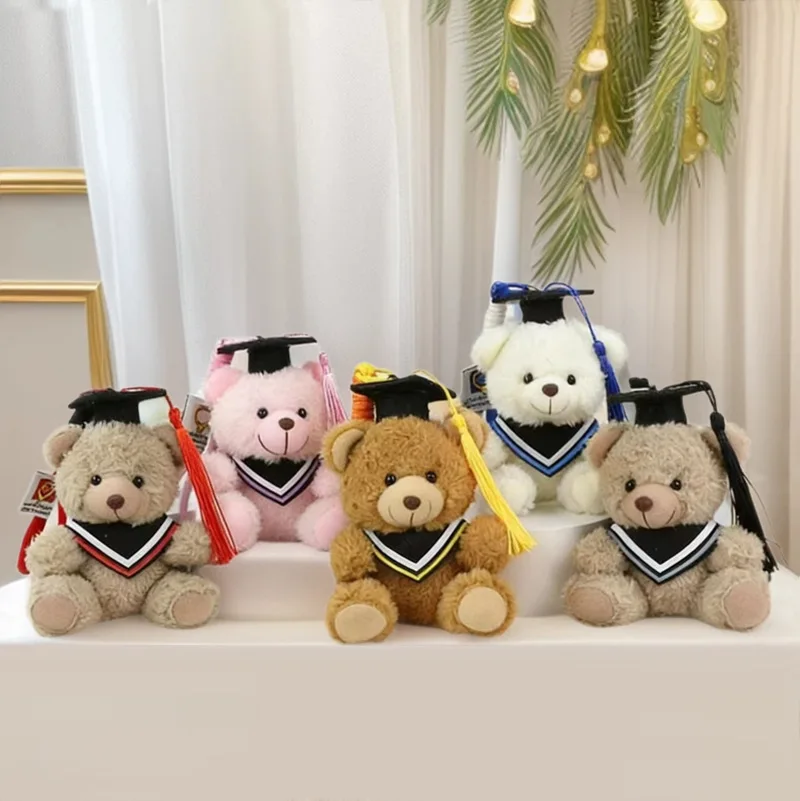 5Pcs 12cm Mini Cute Graduation Teddy Bear Doll Pendant New Soft Dr.Bear Dolls Ornament, for Kindergarten School Graduation Gift