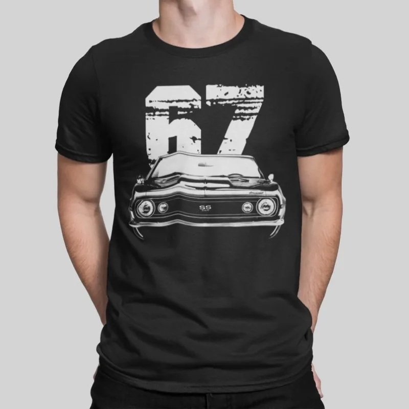 1967 Camaro Ss Front Grill View With Year Silhouette T Shirt 2024 Men T Shirt Casual  Car fans Logo Enthusiast T-shirt Graphic S