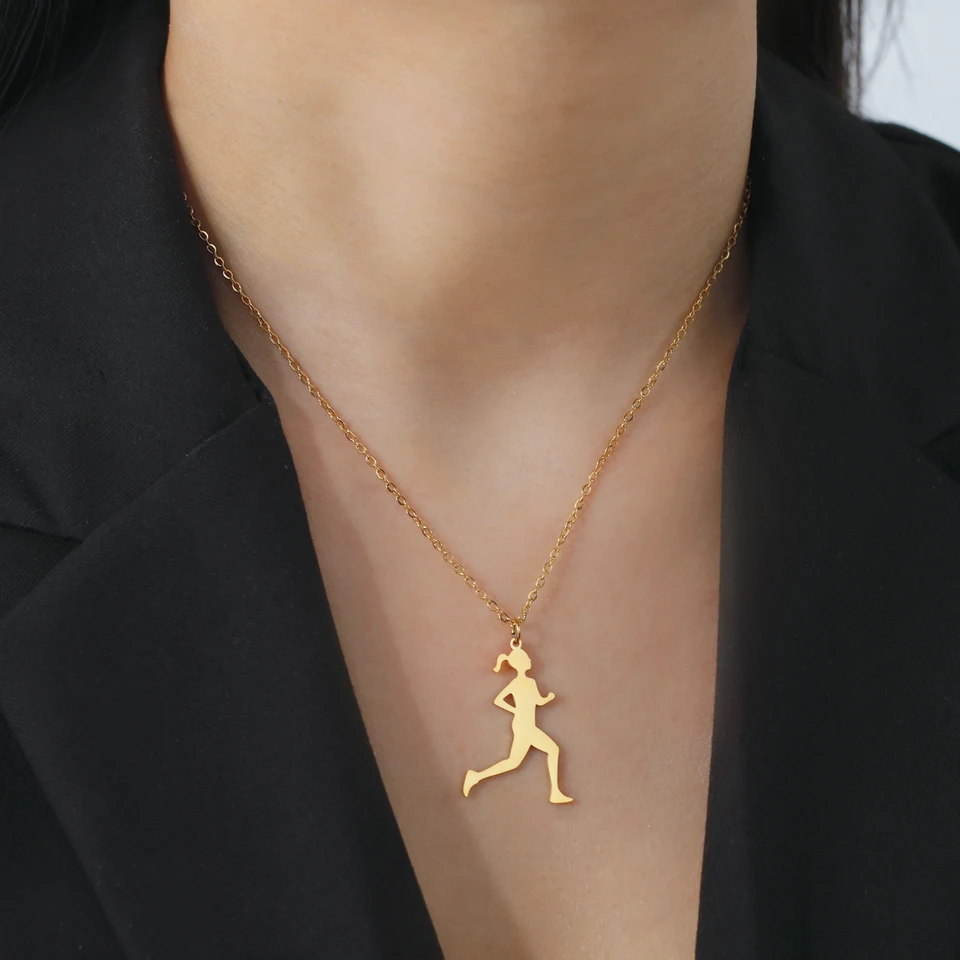 TEAMER Collier De Course En Acier Inoxydable Avec Pendentif - Bijoux Sport Pour Joggeurs, Athlètes Et Marathon