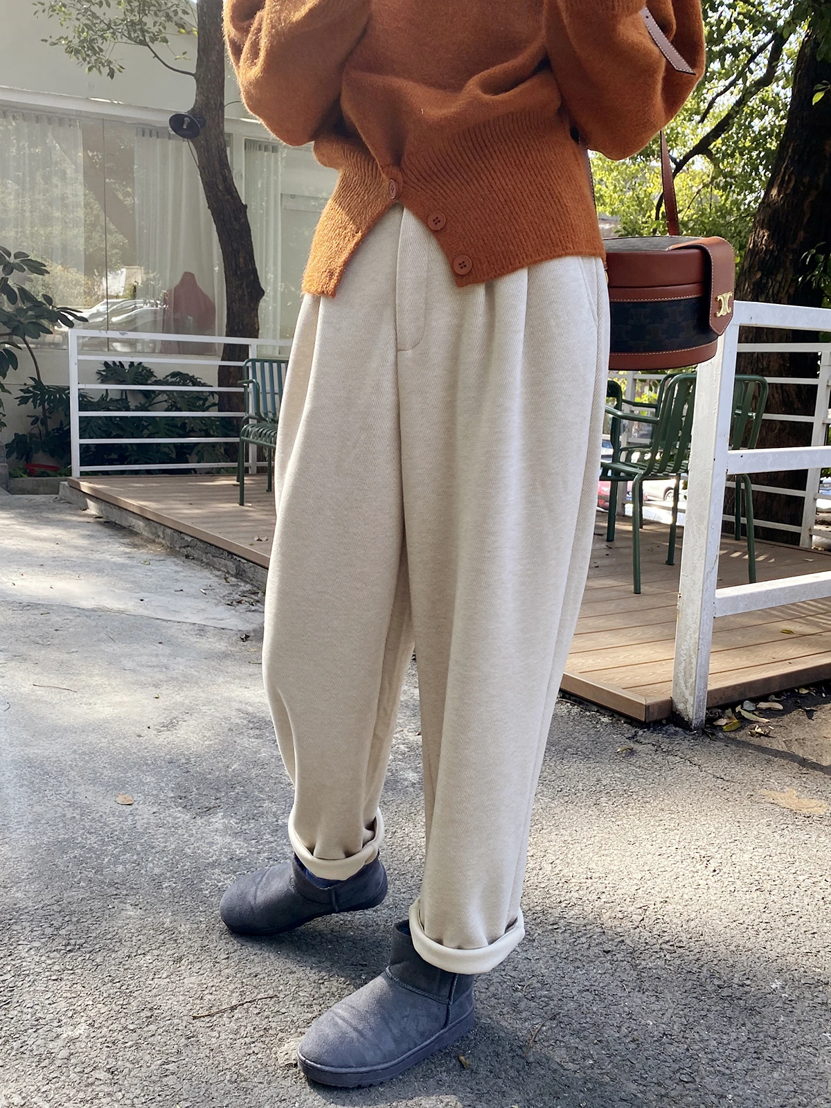 

High Waist Harem Woolen Pants Women's Winter New Sle Korean Version Cheered Pattern Thiened Fce Lined Commute Sle