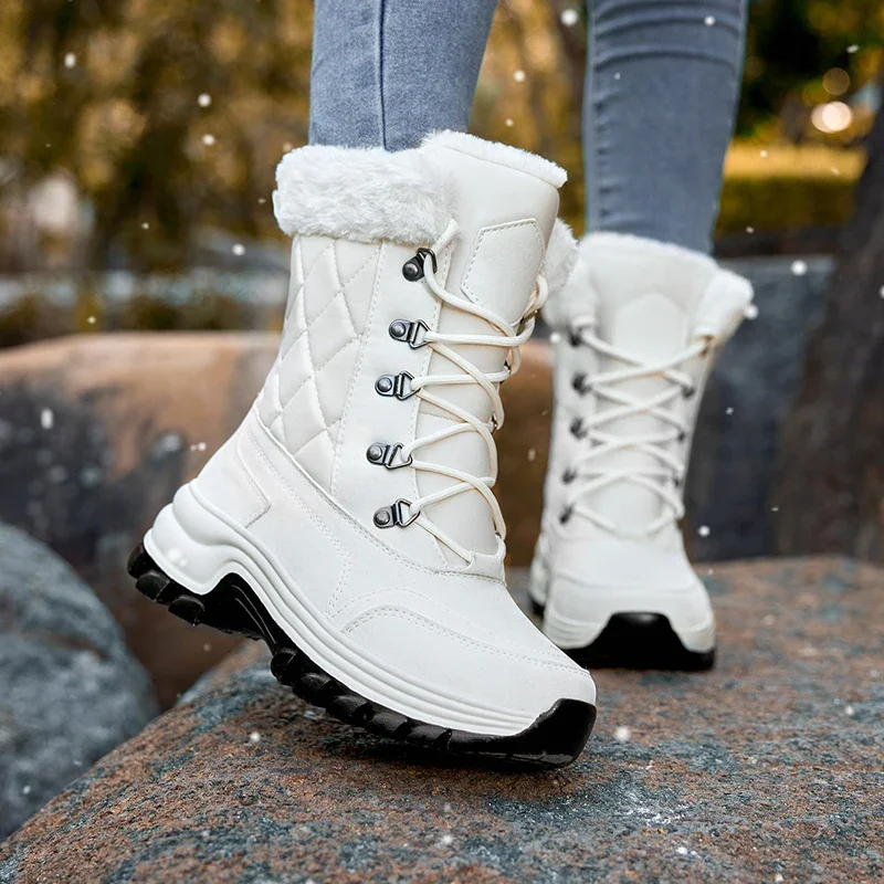 Botas de nieve cálidas para mujer, botines cómodos con cordones, impermeables, talla 36-42, Invierno