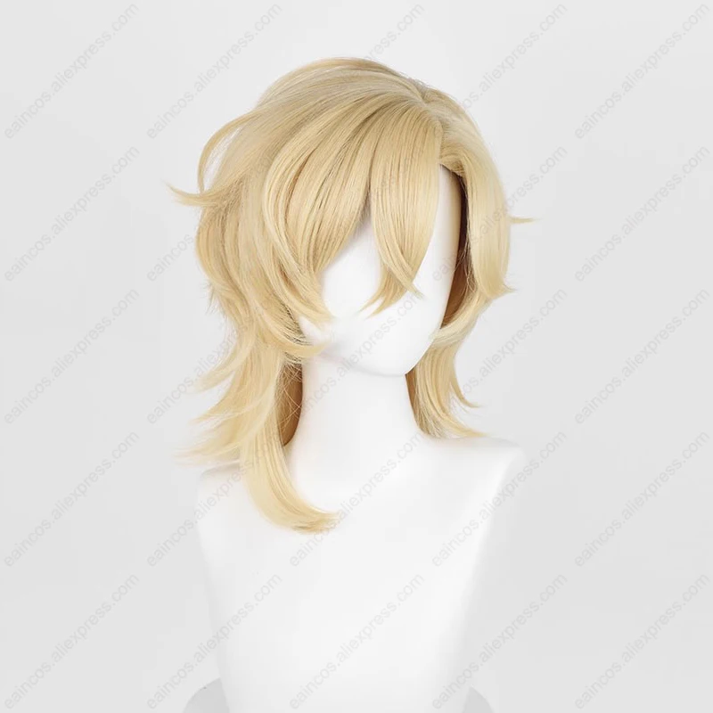 HSR Aventurine Cosplay Wig 40cm Long Light Gold Hair Heat Resistant Synthetic Wigs Anime Wigs