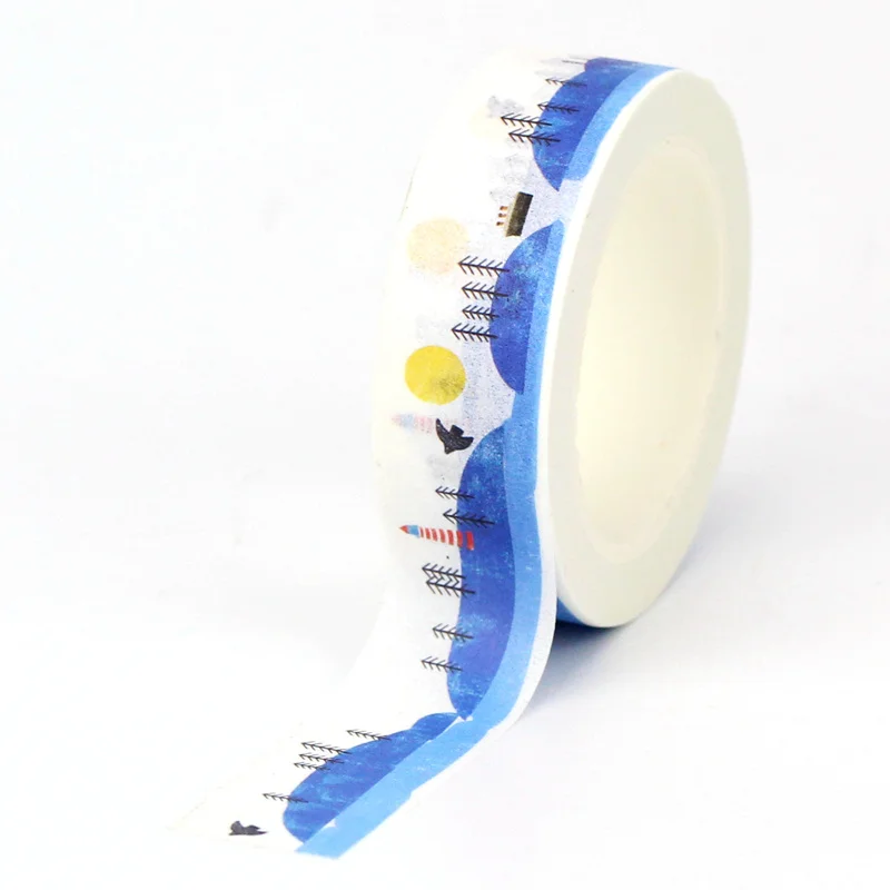 NEW 1PC 10M Decorative Cute Blue Moutains and Trees Japanese Paper Washi Tape Journaling Adhesive Masking Tape Papeleria