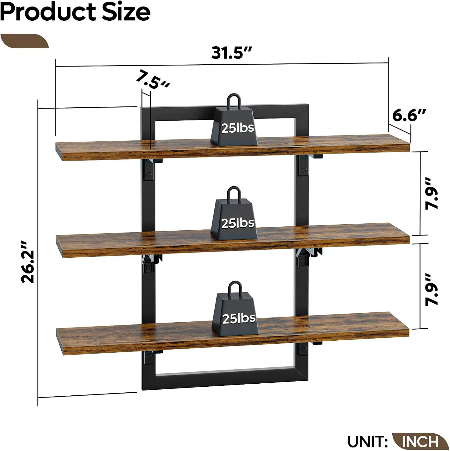 Floating Shelves for Wall, 32 inch Kitchen Shelves Wall Mounted, 3 Tier Coffee Bar Shelf with Foldable Brackets, Industrial Disp