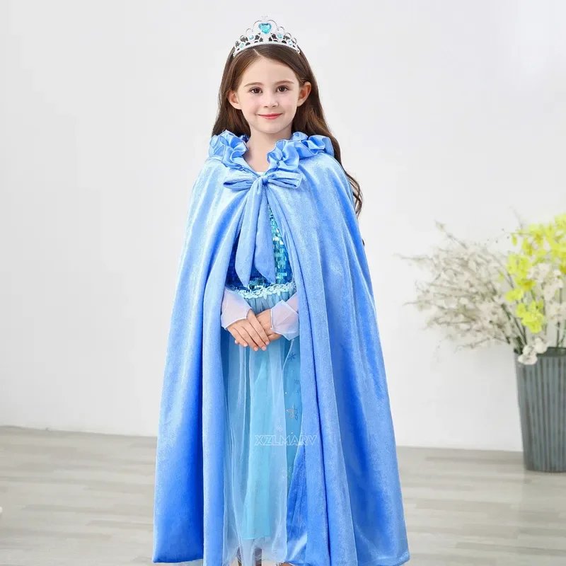 Girls Princess Costume Cloak Hooded Coat Cape Elsa Anna Aurora Rapunzel Fancy Party Mantel Clothes Children Party Accessories