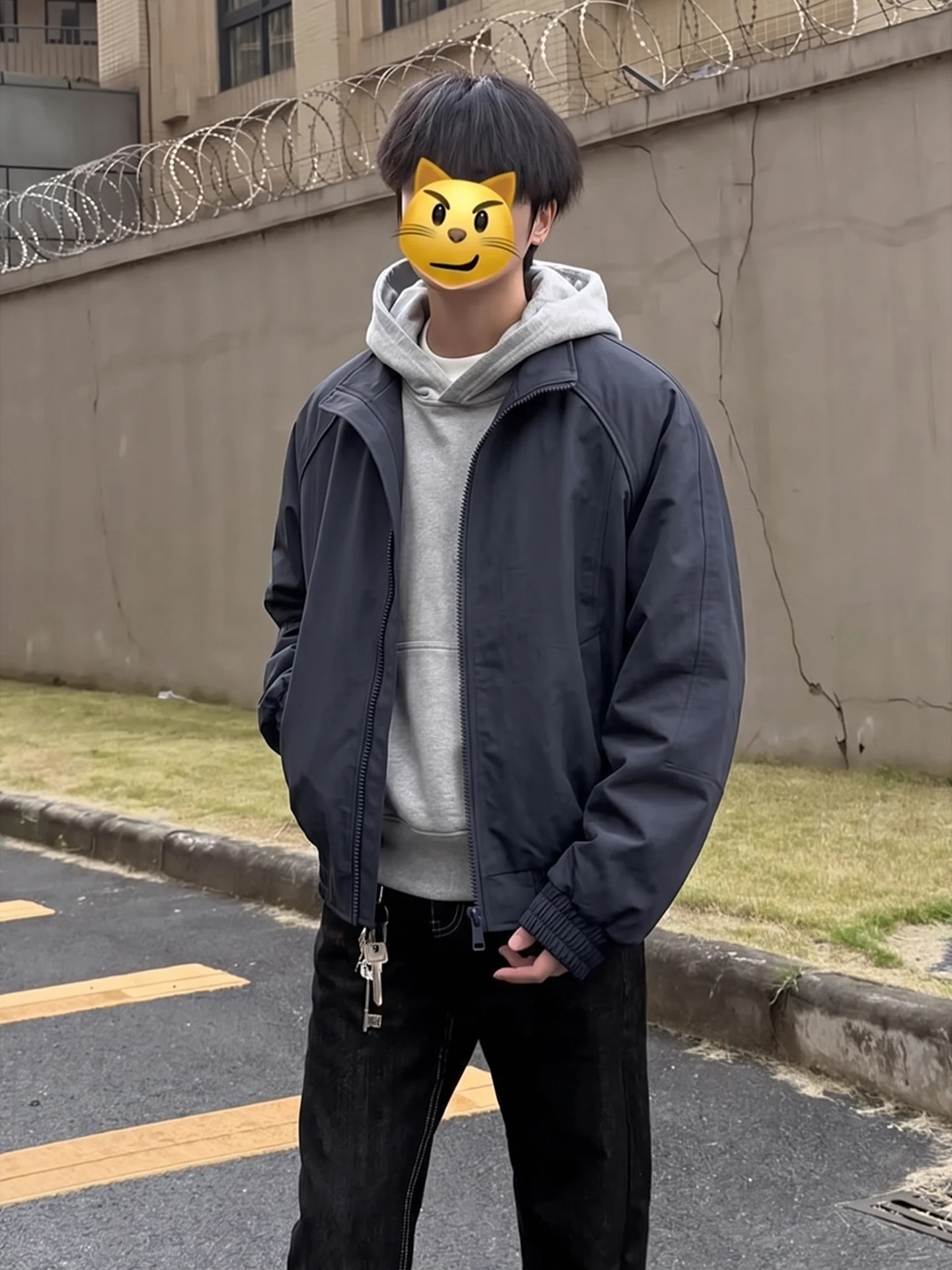 Cleanfit Dark Blue Double Zipper Flight Jacket Men's Short Baseball Style Autumn Outerwear Standard Fit Casual Style Youthful
