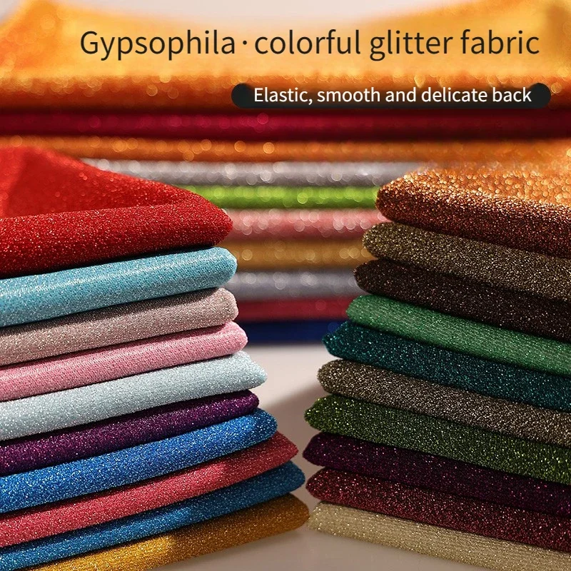 Elastic Glitter Fabric Textile By Meters for Skirt Dress Decoration Toy Diy Sewing Needlework Soft Shiny Cloth Red Blue Silver