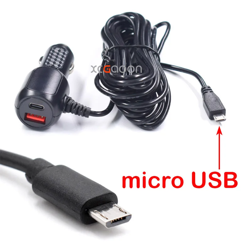 5V 3A Dashcam autocamera DVR autolader adapter met dubbele 2 Quick Charging QC3.0 USB en met Micro Mini Type-C interface