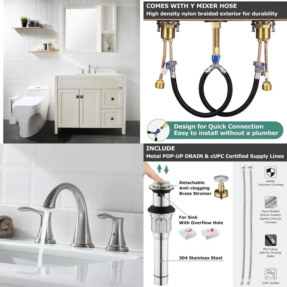 

Double Handle Bathroom Faucet with Metal Pop-Up Drain, Brushed Nickel, Demeter 13647, cUPC Certified Supply Lines