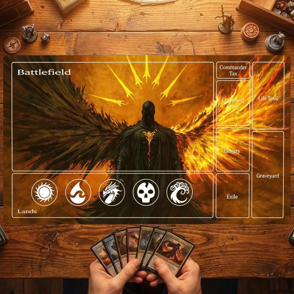 Golden Wing Shadow Back Angel Magic Card Battle Mat TCG Playmat Anti-Slip Base Gathering Gaming Mat Board Game Mat for TCG