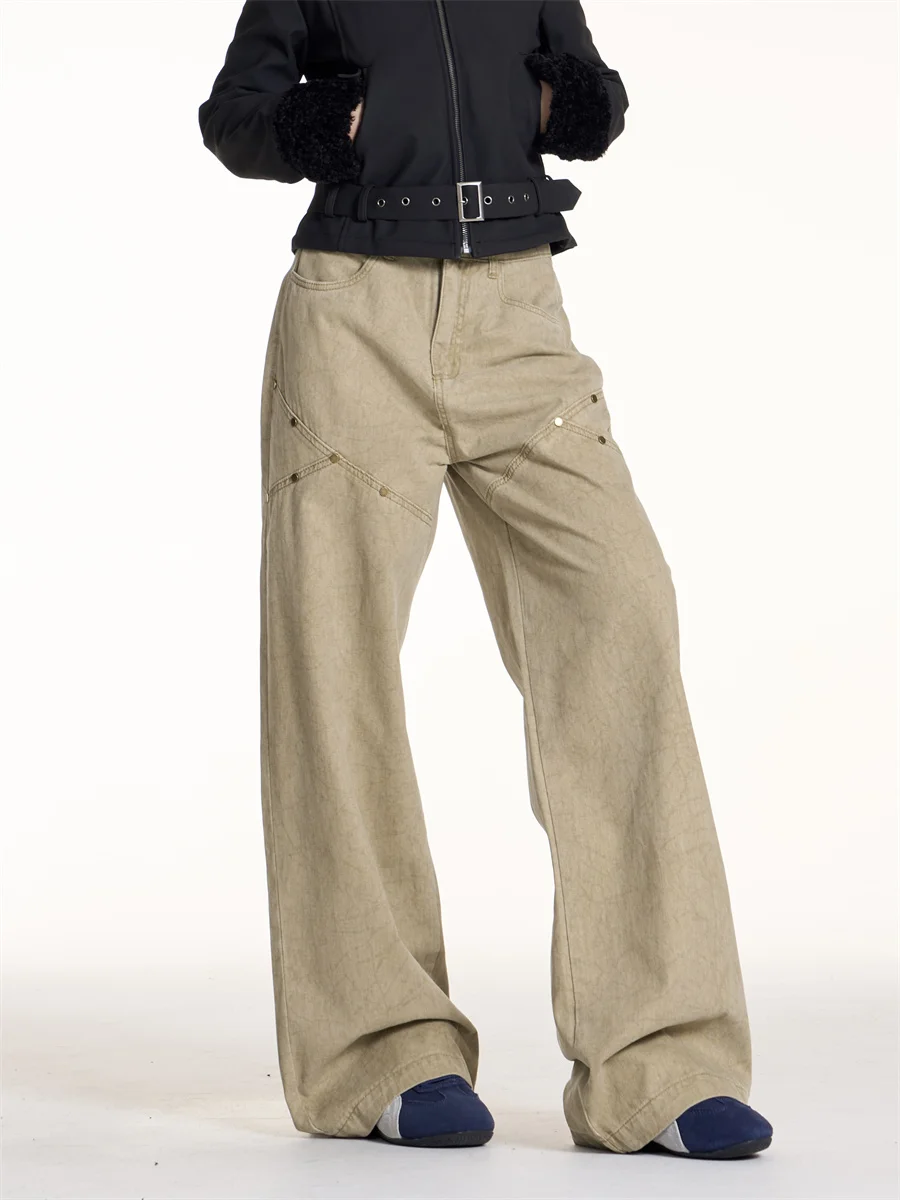 

Американские винтажные джинсы с широкими штанинами для женщин, свободные, стройнящие, струящиеся, длинные брюки, весна 2026, новинка, женские джинсы