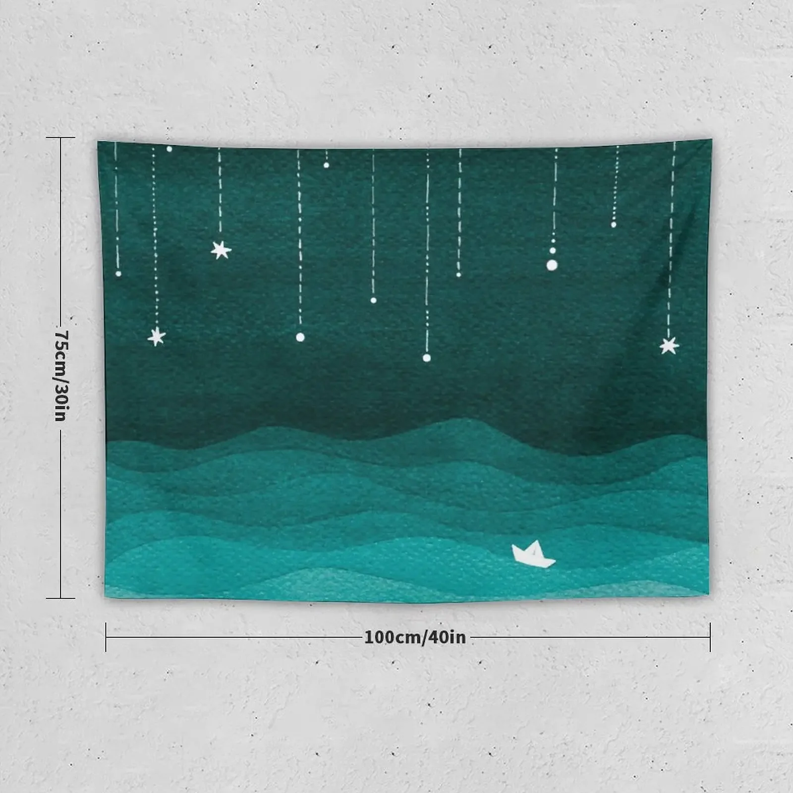 Falling stars, teal Tapestry Korean Room Decor Cute Decor Tapestry